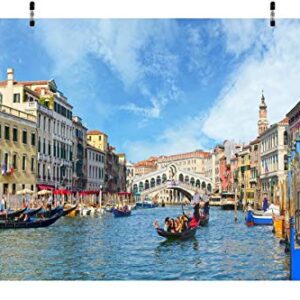 BELECO 7x5ft Fabric Venice Italy Backdrop Gondola Near to Famous Rialto Bridge in Venice Photography Backdrop for Italian Party Decorations Adult Game Birthday Photoshoot Photo Background Props