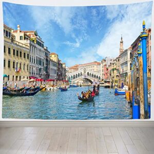 BELECO 7x5ft Fabric Venice Italy Backdrop Gondola Near to Famous Rialto Bridge in Venice Photography Backdrop for Italian Party Decorations Adult Game Birthday Photoshoot Photo Background Props