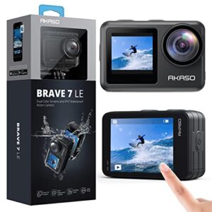 akaso brave 7 le 4k30fps 20mp wifi action camera with touch screen vlog camera eis 2.0 remote control 131 feet underwater camera with 2x 1350mah batteries support external microphone