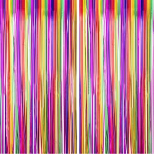 2 pack fiesta party decorations rainbow metallic foil fringe curtain backdrop mexican fiesta party streamer colorful backdrop cinco de mayo taco wedding birthday party supplies,3.3 x6.5ft