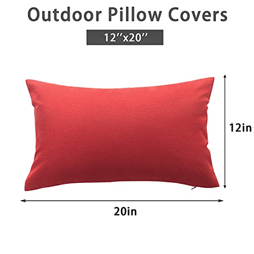 Pack of 2 Decorative Outdoor Waterproof Pillow Covers for Patio Tent Garden Balcony Farmhouse Sunbrella Outside Square Lumbar Pillow Cover Case 12*20 inch (Red)