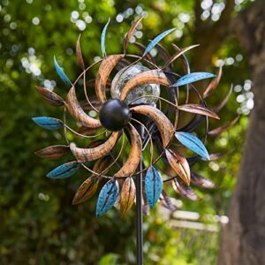 Solar Wind Spinners, Solar Wind Spinner with Metal Garden Stake, Solar Powered Glass Ball Garden Pinwheels, with Kinetic Wind Spinner Dual Direction for Yard and Garden