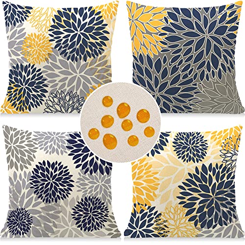 Cirzone Outdoor Pillow Covers 18x18 Set of 4 Waterproof Outdoor Pillows Couch Throw Pillow Covers Modern Daisy Decorative Pillow Covers Decorations for Patio, Garden, Home