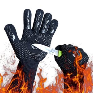 bbq fireproof gloves – grill cut-resistant gloves 1472°f extreme heat resistant, silicone non-slip oven gloves for for kitchen garden bbq grilling and outdoor cooking campfire