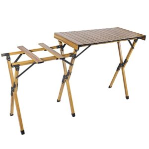 redcamp aluminum camping kitchen table, portable roll up picnic table for outdoor bbq garden patio, wood color