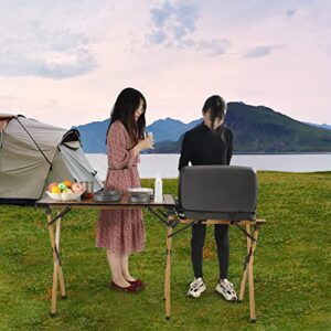 REDCAMP Aluminum Camping Kitchen Table, Portable Roll Up Picnic Table for Outdoor BBQ Garden Patio, Wood Color