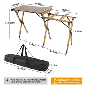 REDCAMP Aluminum Camping Kitchen Table, Portable Roll Up Picnic Table for Outdoor BBQ Garden Patio, Wood Color