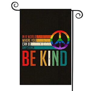 ouxioaz pride be kind lgbt garden flag 12.5″x18″ double sided – in a world where you can be anything be kind beautiful burlap vertical flag, holiday party yard outdoor decoration