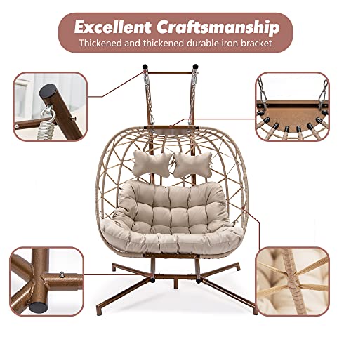 BULEXYARD Double Swing Egg Chair with Stand for Bedroom, Outdoor 2 Person Large Wicker Hanging Chair Oversized Twins Patio Loveseat