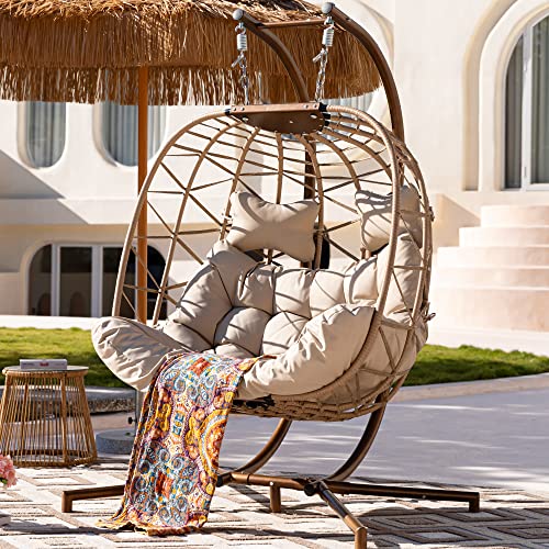 BULEXYARD Double Swing Egg Chair with Stand for Bedroom, Outdoor 2 Person Large Wicker Hanging Chair Oversized Twins Patio Loveseat