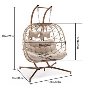 BULEXYARD Double Swing Egg Chair with Stand for Bedroom, Outdoor 2 Person Large Wicker Hanging Chair Oversized Twins Patio Loveseat