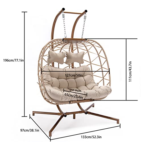 BULEXYARD Double Swing Egg Chair with Stand for Bedroom, Outdoor 2 Person Large Wicker Hanging Chair Oversized Twins Patio Loveseat