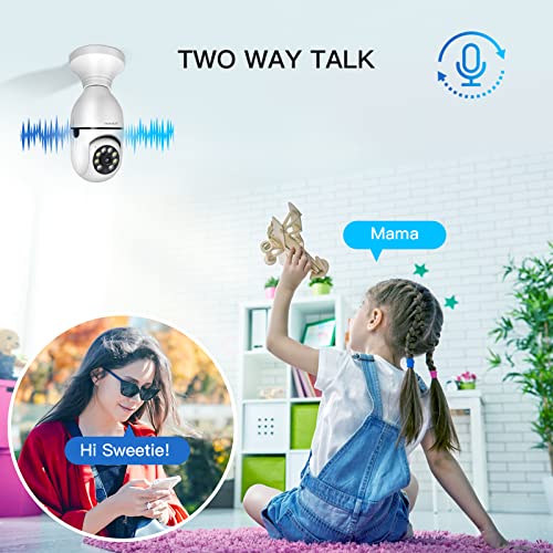 Anakk 360 Light Bulb Security Camera, 2K 3MP Wireless 2.4GHz WiFi Home Surveillance Cameras, Two-Way Audio, Baby and Pet Monitor Indoor/Outdoor, Light Socket Security Camera, Compatible with Alexa