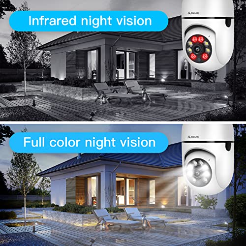 Anakk 360 Light Bulb Security Camera, 2K 3MP Wireless 2.4GHz WiFi Home Surveillance Cameras, Two-Way Audio, Baby and Pet Monitor Indoor/Outdoor, Light Socket Security Camera, Compatible with Alexa