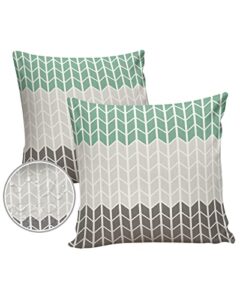 outdoor pillows 18×18 waterproof outdoor pillow covers, herringbone geometric chevron polyester throw pillow covers garden cushion decorative case for patio couch decoration set of 2, green grey white