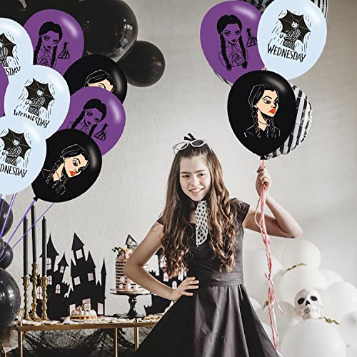 Wednesday Addams Birthday Party Decoration,Wednesday Addams Party Photo Background 5 x 3 FT and 18 Pcs Wednesday Balloon,Wednesday Merch Party Backdrop Supplies