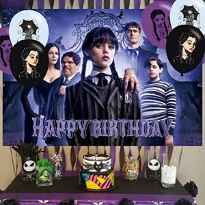 Wednesday Addams Birthday Party Decoration,Wednesday Addams Party Photo Background 5 x 3 FT and 18 Pcs Wednesday Balloon,Wednesday Merch Party Backdrop Supplies