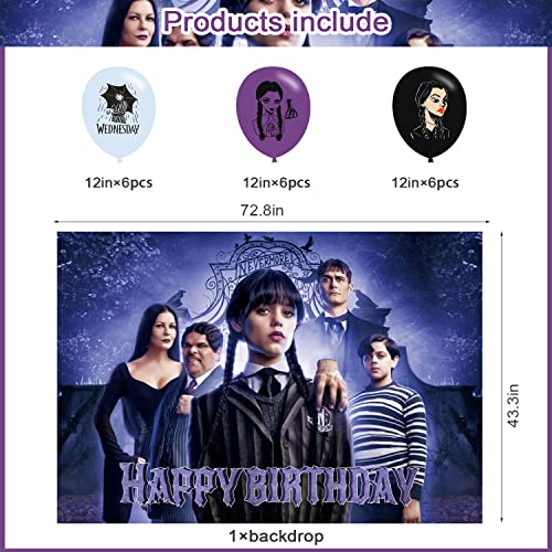 Wednesday Addams Birthday Party Decoration,Wednesday Addams Party Photo Background 5 x 3 FT and 18 Pcs Wednesday Balloon,Wednesday Merch Party Backdrop Supplies