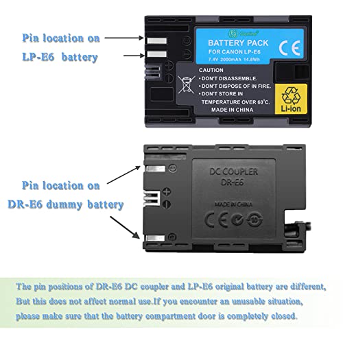 ACK-E6 AC Power Adapter Gonine Decode ACK-E6 + DR-E6 DC Coupler Kit (LP-E6/LP-E6N Battery Replacement) for Canon EOS 70D/7D, EOS 60D/6D, EOS 5D Mark II III, EOS 5DS, EOS 5DS-R Camera.