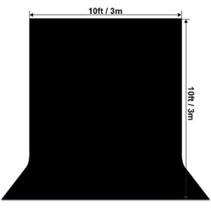 Lidlife 10 x 10 ft Black Backdrop, Black Photo Backdrop Curtain Background Screen Polyester Fabric Chromakey for Photography, Wrinkle-Resistant Black Backdrop Background with 4 Backdrop Clip for Video