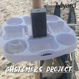 MYard Umbrella Table Tray 15 Inches Pro for Beach, Swimming Pool with 4 Drink Holders, 4 Snck Grooves, 4 Sunglasses Holes, 4 Phone Slots, 4 Airpods Holes, 2 iPad Slots, 4 Small Bag Hangers (Gray)