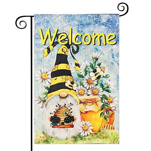 TC-JUNESUN Welcome Winter Dwarfs Garden Flag Burlap Vertical Double Sided Winter Garden Flag for Outside Farmhouse Seasonal Outdoor Flag 12x18 Inch