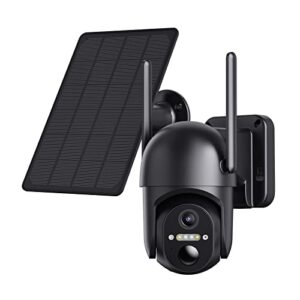 ebitcam wifi security cameras wireless outdoor, solar powered pan tilt with pir motion alert, 360° overview, 2k night vision, spotlight, two way audio, suports 2.4ghz wifi, sd&cloud storage for home