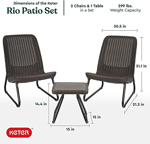 Keter 17197637 Rio 2 Seater Rattan Outdoor Patio Garden Furniture Set, Graphite