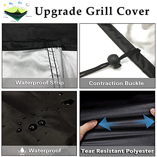 Grill Cover, BBQ Cover 58 inch,Waterproof BBQ Grill Cover,UV Resistant Gas Grill Cover,Durable and Convenient,Rip Resistant,Black Barbecue Grill Covers,Fits Grills of Weber,Brinkmann etc