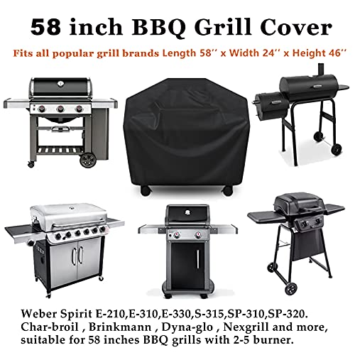 Grill Cover, BBQ Cover 58 inch,Waterproof BBQ Grill Cover,UV Resistant Gas Grill Cover,Durable and Convenient,Rip Resistant,Black Barbecue Grill Covers,Fits Grills of Weber,Brinkmann etc