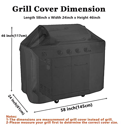 Grill Cover, BBQ Cover 58 inch,Waterproof BBQ Grill Cover,UV Resistant Gas Grill Cover,Durable and Convenient,Rip Resistant,Black Barbecue Grill Covers,Fits Grills of Weber,Brinkmann etc