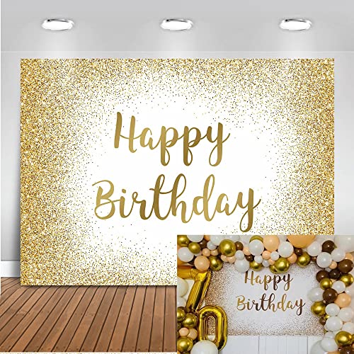 Mocsicka Happy Birthday Backdrop Gold Birthday Photo Backdrops for Women Men 7x5ft Golden Glitter Sweet 16 Birthday Photography Background