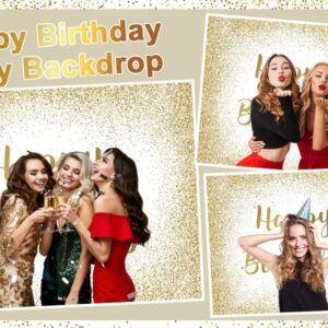 Mocsicka Happy Birthday Backdrop Gold Birthday Photo Backdrops for Women Men 7x5ft Golden Glitter Sweet 16 Birthday Photography Background