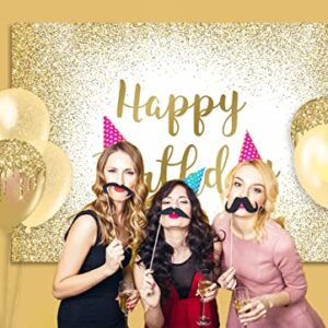 Mocsicka Happy Birthday Backdrop Gold Birthday Photo Backdrops for Women Men 7x5ft Golden Glitter Sweet 16 Birthday Photography Background