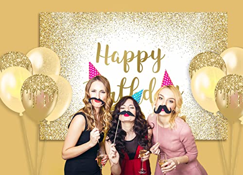 Mocsicka Happy Birthday Backdrop Gold Birthday Photo Backdrops for Women Men 7x5ft Golden Glitter Sweet 16 Birthday Photography Background