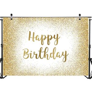 Mocsicka Happy Birthday Backdrop Gold Birthday Photo Backdrops for Women Men 7x5ft Golden Glitter Sweet 16 Birthday Photography Background