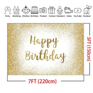 Mocsicka Happy Birthday Backdrop Gold Birthday Photo Backdrops for Women Men 7x5ft Golden Glitter Sweet 16 Birthday Photography Background