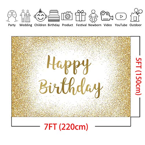 Mocsicka Happy Birthday Backdrop Gold Birthday Photo Backdrops for Women Men 7x5ft Golden Glitter Sweet 16 Birthday Photography Background