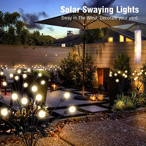 HIYALOT Solar Garden Lights-Solar Firefly Lights, Starburst Swaying Lights, Sway by Wind, Solar Garden Decorative Lights for Yard Patio Pathway Lawn Decorations,2 Pack (6LED Bulbs-2Pack)