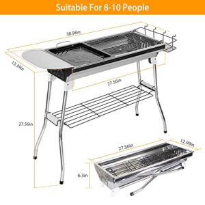 Portable Charcoal Grills,Outdoor Folding Barbecue Grill, Stainless Steel Foldable BBQ Grill Set w/ Spice Plate&Storage&Holder,Large Kabob Smoker Grill for Cooking Camping Picnic Garden Party-US Spot