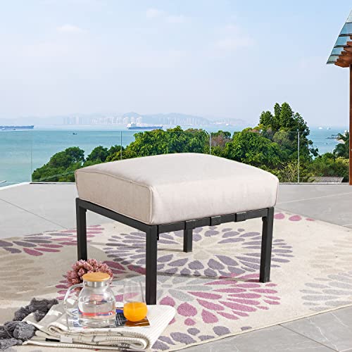 LOKATSE HOME Patio Foot Rest Outdoor Ottoman Modern Footstool for Garden Yard Deck Poolside, Beige