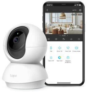 tp-link tapo 2k pan/tilt security camera for baby monitor, dog camera w/ motion detection, motion tracking, 2-way audio, night vision, cloud &sd card storage, works w/ alexa & google home (tapo c210)