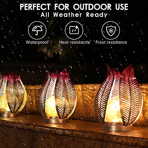 QZGE Garden Solar Lights Outdoor Decor Waterproof Crackle Glass Globe Lights,Metal Yard Art Outdoor Solar Table Lamp for Decorations Garden,Patio,Lawn,Balcony Or Courtyard.