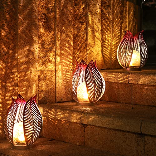 QZGE Garden Solar Lights Outdoor Decor Waterproof Crackle Glass Globe Lights,Metal Yard Art Outdoor Solar Table Lamp for Decorations Garden,Patio,Lawn,Balcony Or Courtyard.