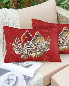 lbdomov christmas outdoor throw pillow covers cases for patio furniture set of 2,xmas red gold winter snowy bell pine waterproof decorative lumbar pillowcases for garden tent balcony 12×20 inch