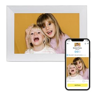 aura carver hd smart digital picture frame 10.1 inch wifi cloud digital photo frame, free unlimited storage, send photos from anywhere – sea salt