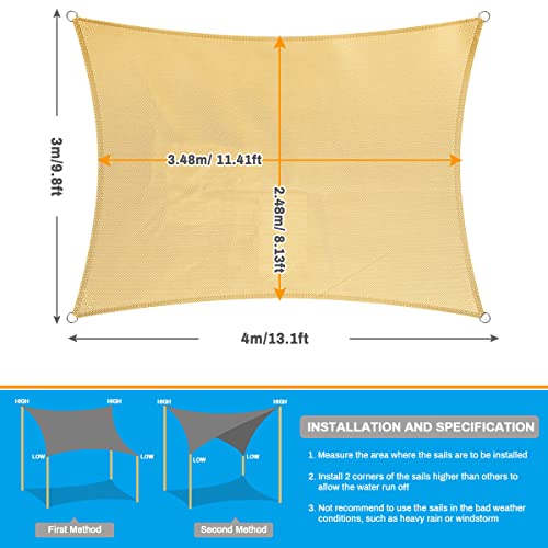 Sun Sail Shades Rectangular Waterproof, Jhua 9.8 x 13.1ft Sun Shade Sail Rectangle 160GSM UV Block Sail Canopy for Patio Backyard Lawn Garden Deck Sand, Outdoor Activities