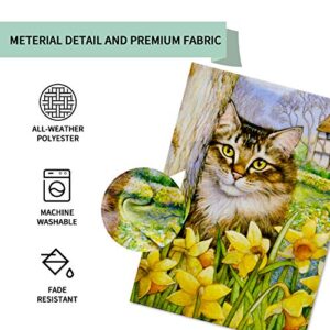 LAYOER Burlap Home Garden Flag 12.5 x 18 inch Double Sided Lovely Cat Kitten Yellow Flower Spring Summer Farmyard Outdoor Decoration Small Banner