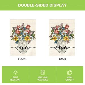 AVOIN colorlife Spring Floral Vase Garden Flag 12x18 Inch Double Sided Outside, Welcome Yard Outdoor Flag
