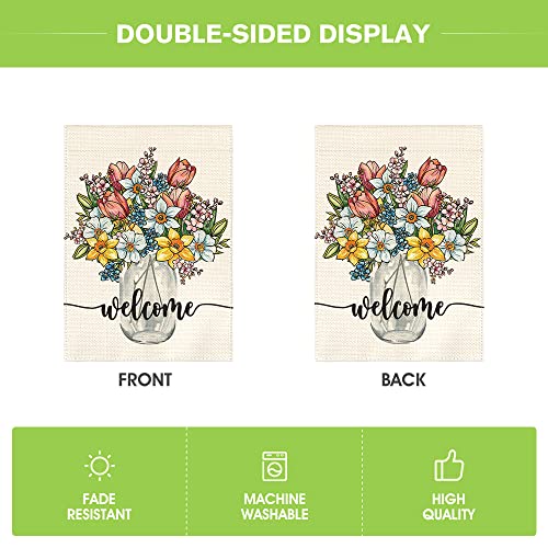 AVOIN colorlife Spring Floral Vase Garden Flag 12x18 Inch Double Sided Outside, Welcome Yard Outdoor Flag